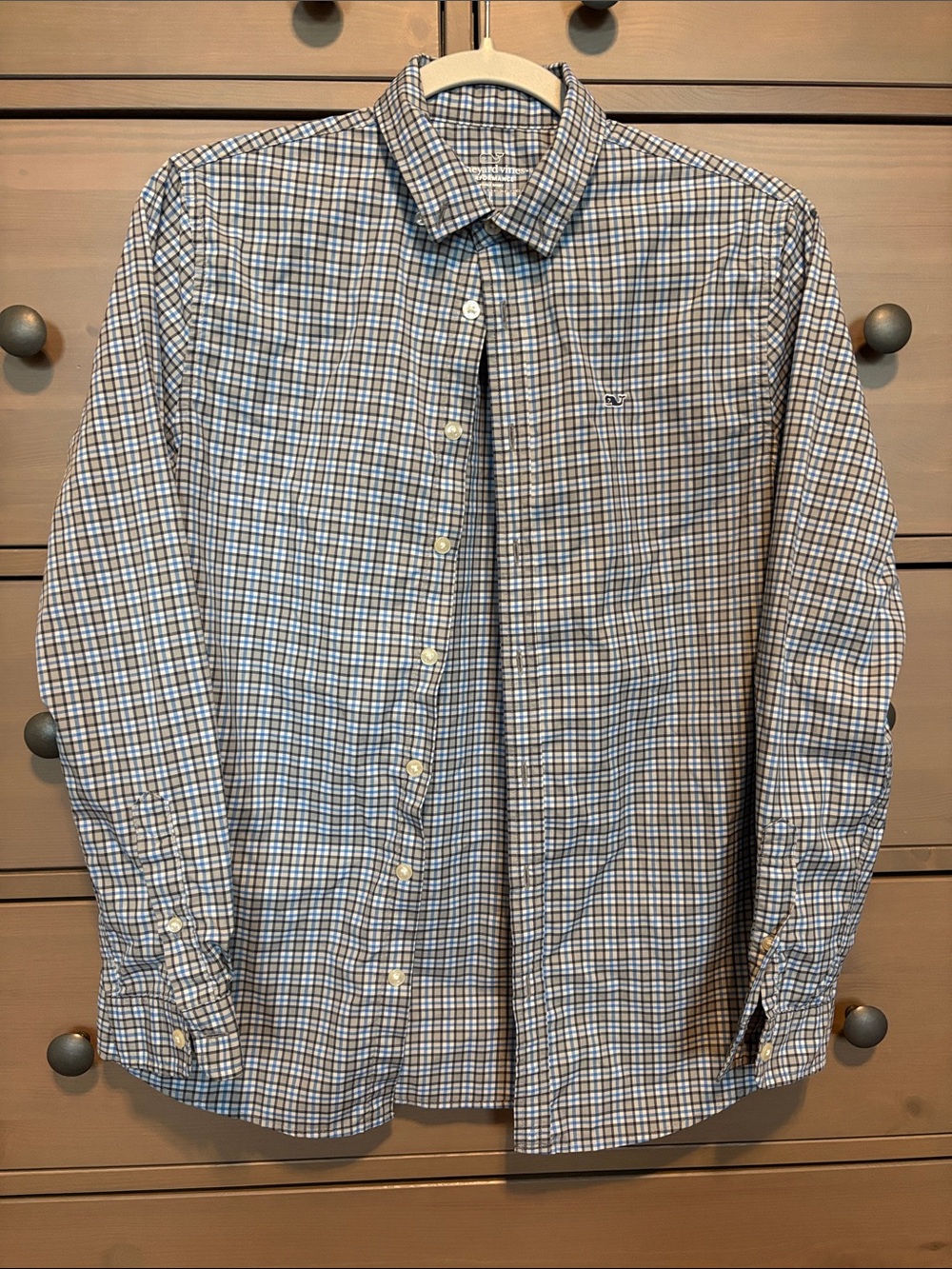 Vineyard Vines Blue and Brown Plaid Long-Sleeve Button-Up Shirt